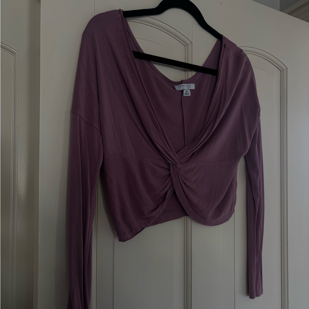 PINK/PURPLE LONG SLEEVE TIED CROP TOP